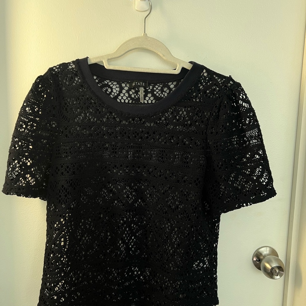STATE Women's Black Crochet Blouse